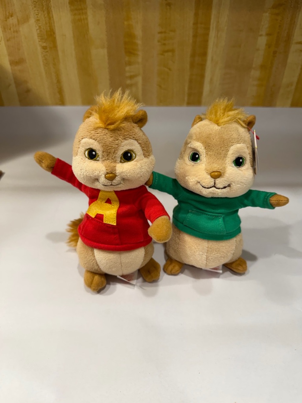 Vintage Alvin & Theodore Plush Small Pets Set - Red & Green Cozy Hoodies